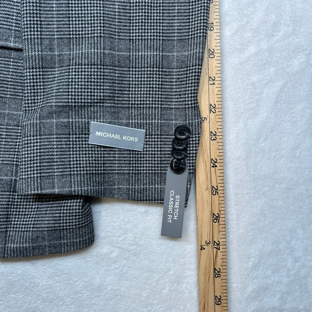 Michael Kors‎ Kent Sport Coat Mens 40R 40 Black White Plaid Stretch Classic $295